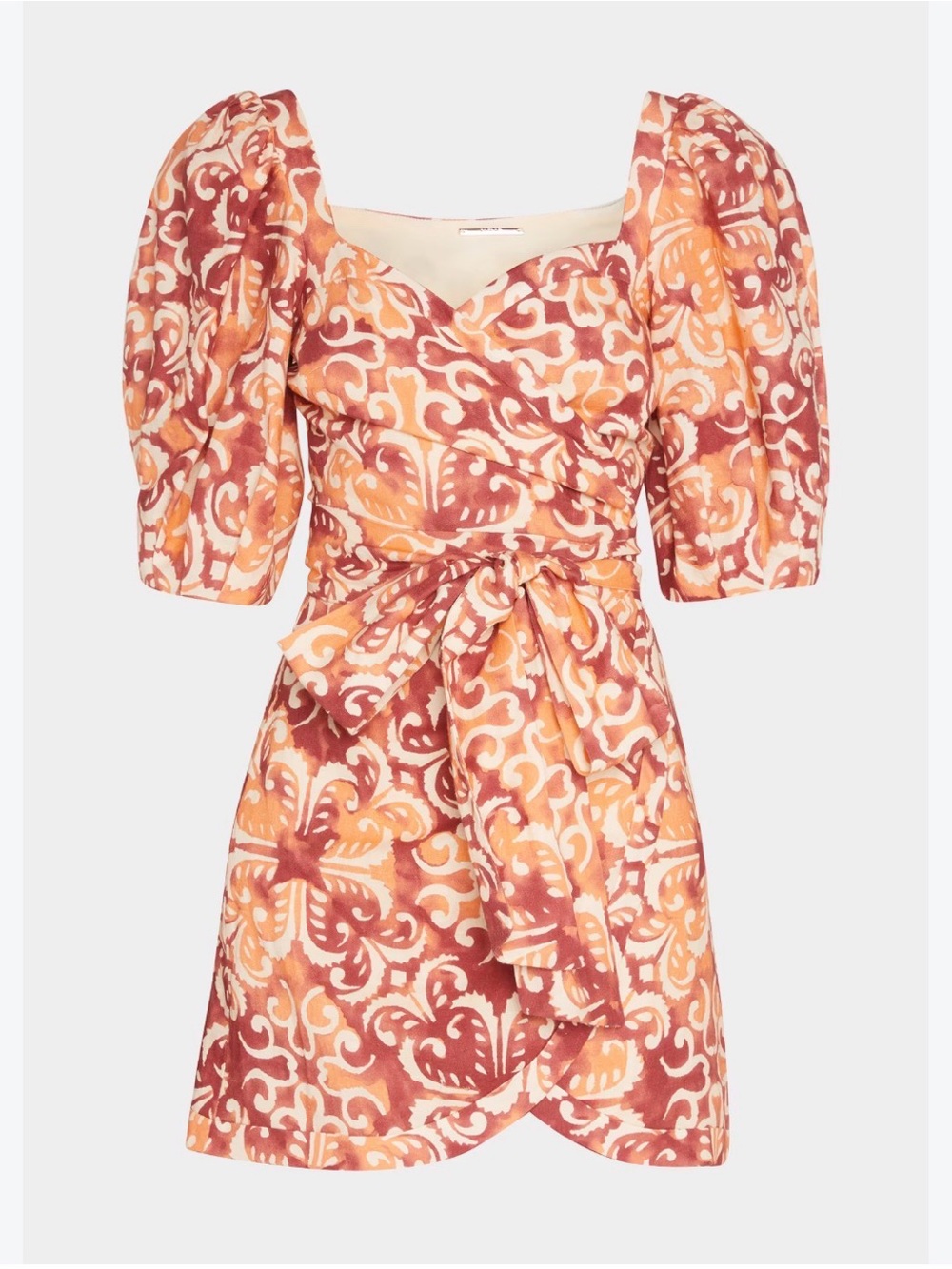 Alexis Athenes Terracotta Floral Linen-Blend Wrap Mini Dress Size S